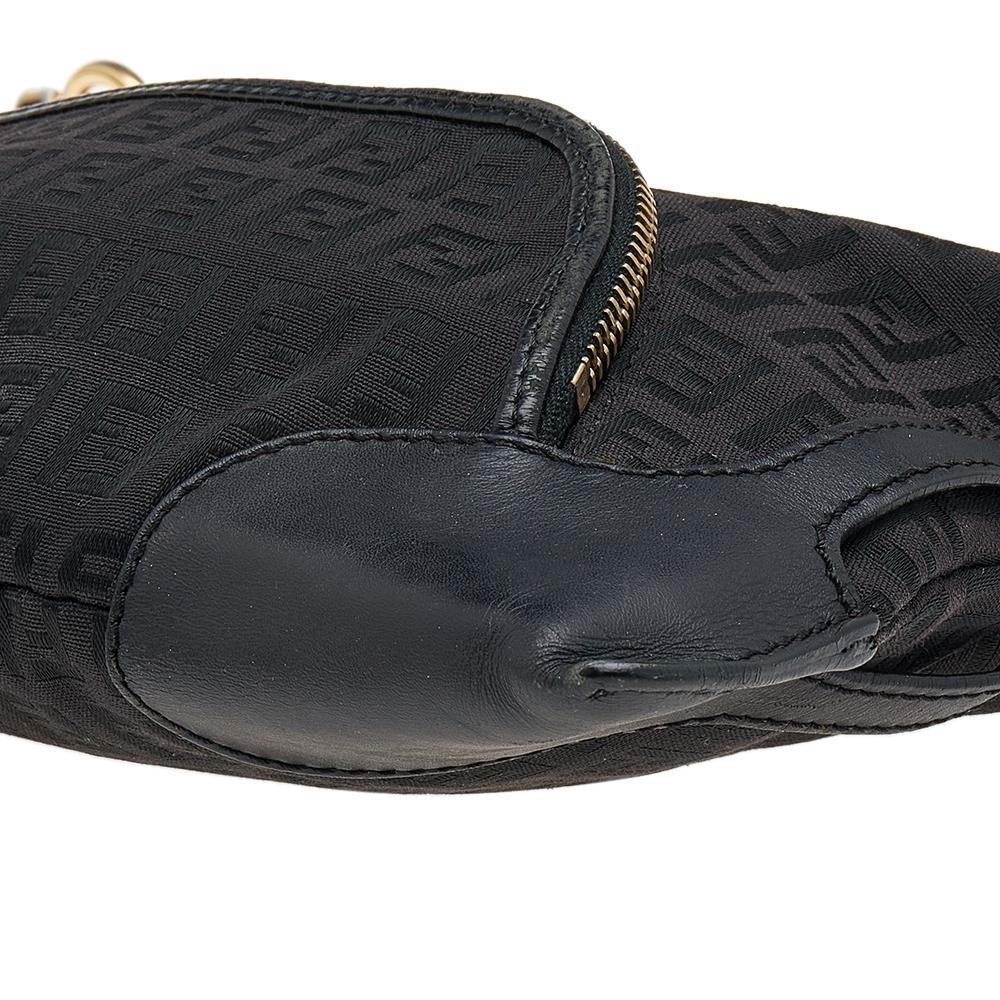 Fendi Black Zucchino Canvas and Leather Front Pocket Shoulder Bag 5