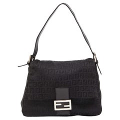Fendi Black Zucchino Canvas and Leather Mama Baguette Bag