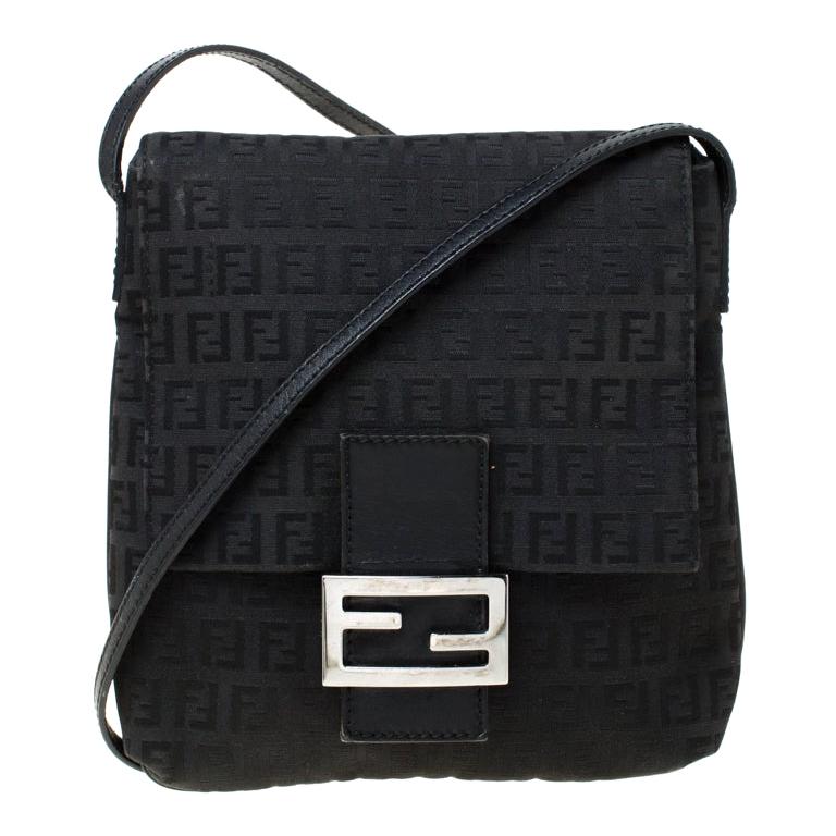 Fendi Black Zucchino Canvas Crossbody Bag For Sale at 1stDibs