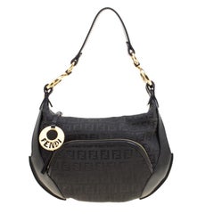 Fendi Black Zucchino Canvas Front Pocket Shoulder Bag