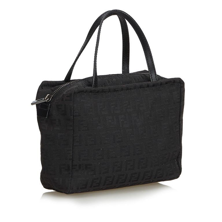 Fendi Black Zucchino Canvas Handbag For Sale at 1stDibs