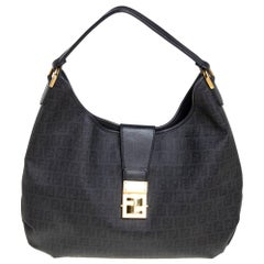 Fendi Black Zucchino Canvas Hobo