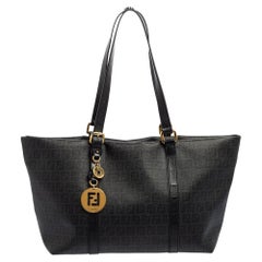 Fendi Black Zucchino Coated Canvas and Leather Superstar Shopper Tote