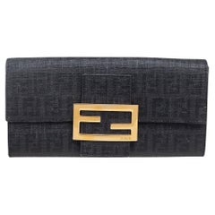 Fendi Black Zucchino Coated Canvas Forever Continental Wallet