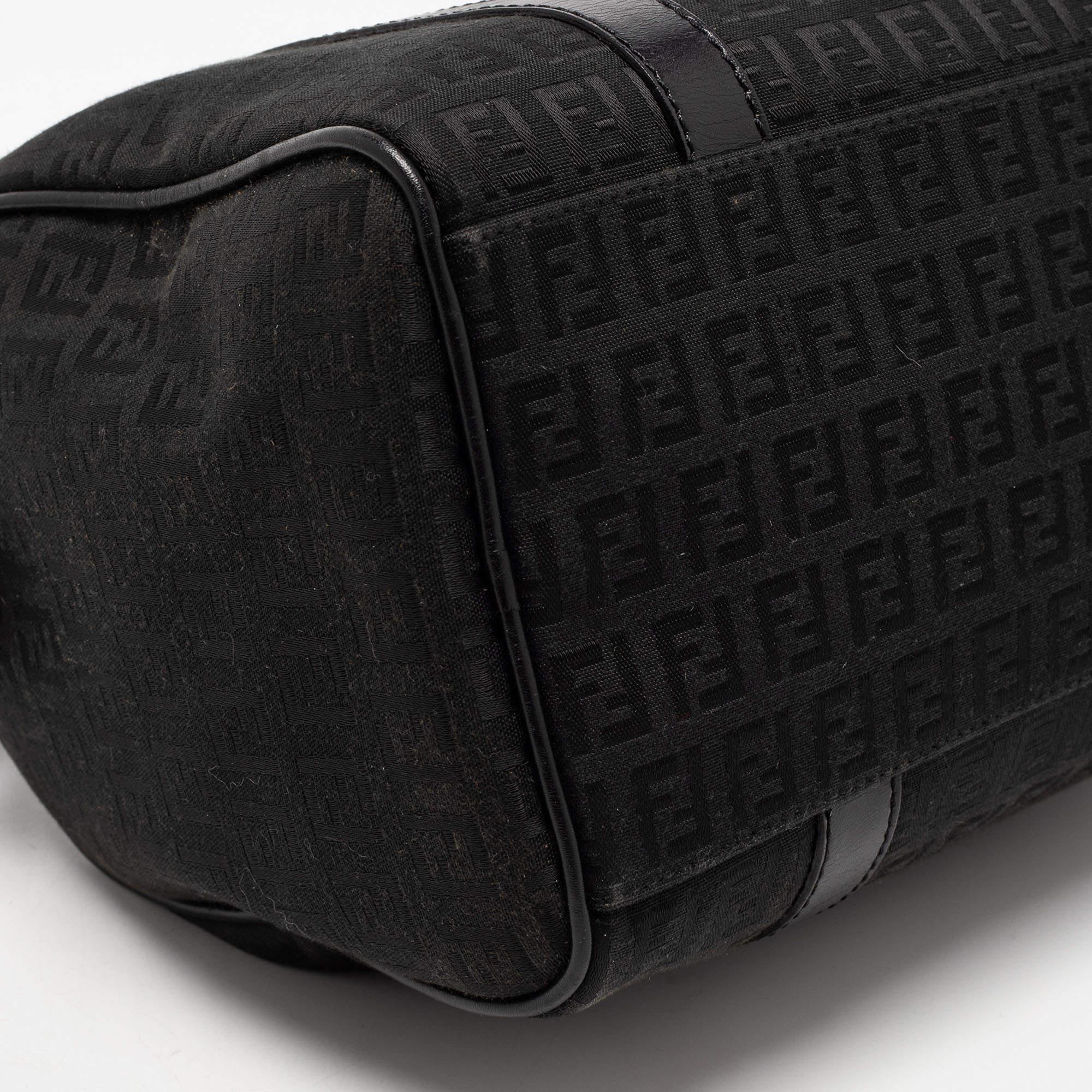 Fendi Black Zucchino Fabric and Leather Small Forever Bauletto Boston Bag 8