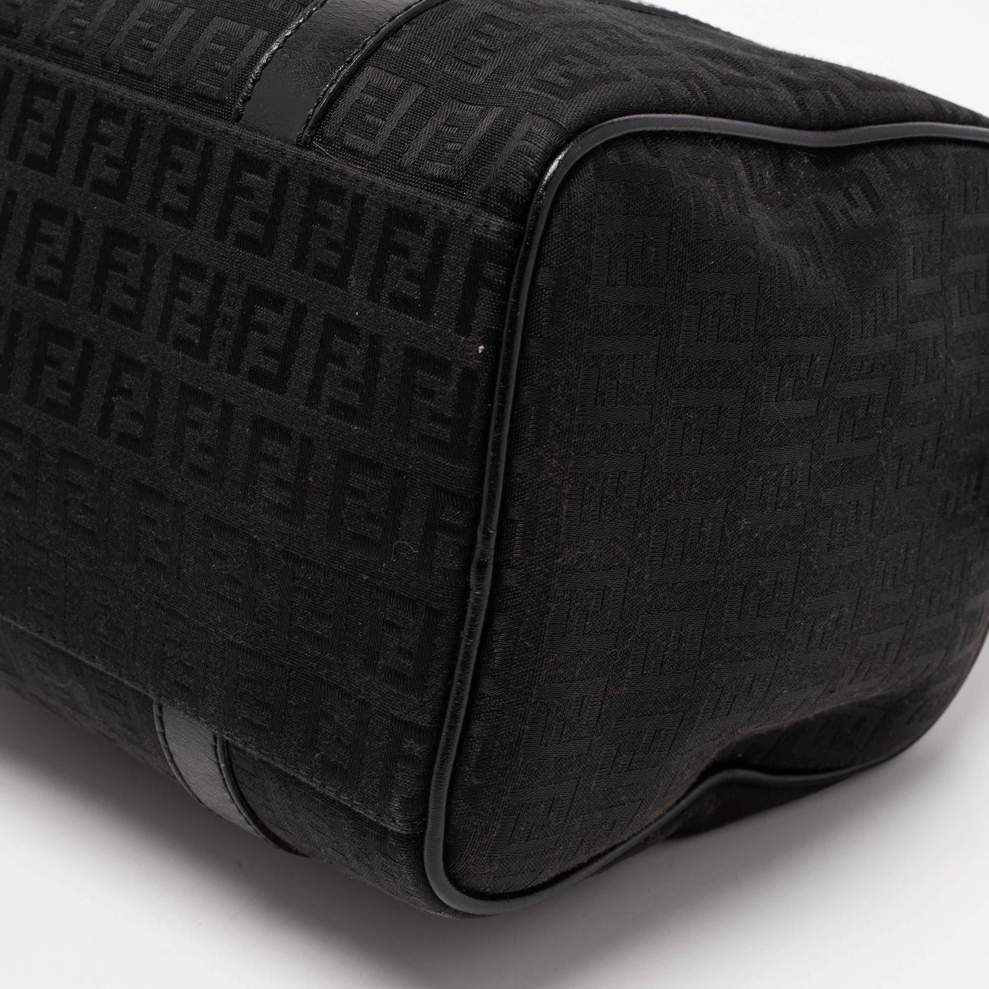 Fendi Black Zucchino Fabric and Leather Small Forever Bauletto Boston Bag 9