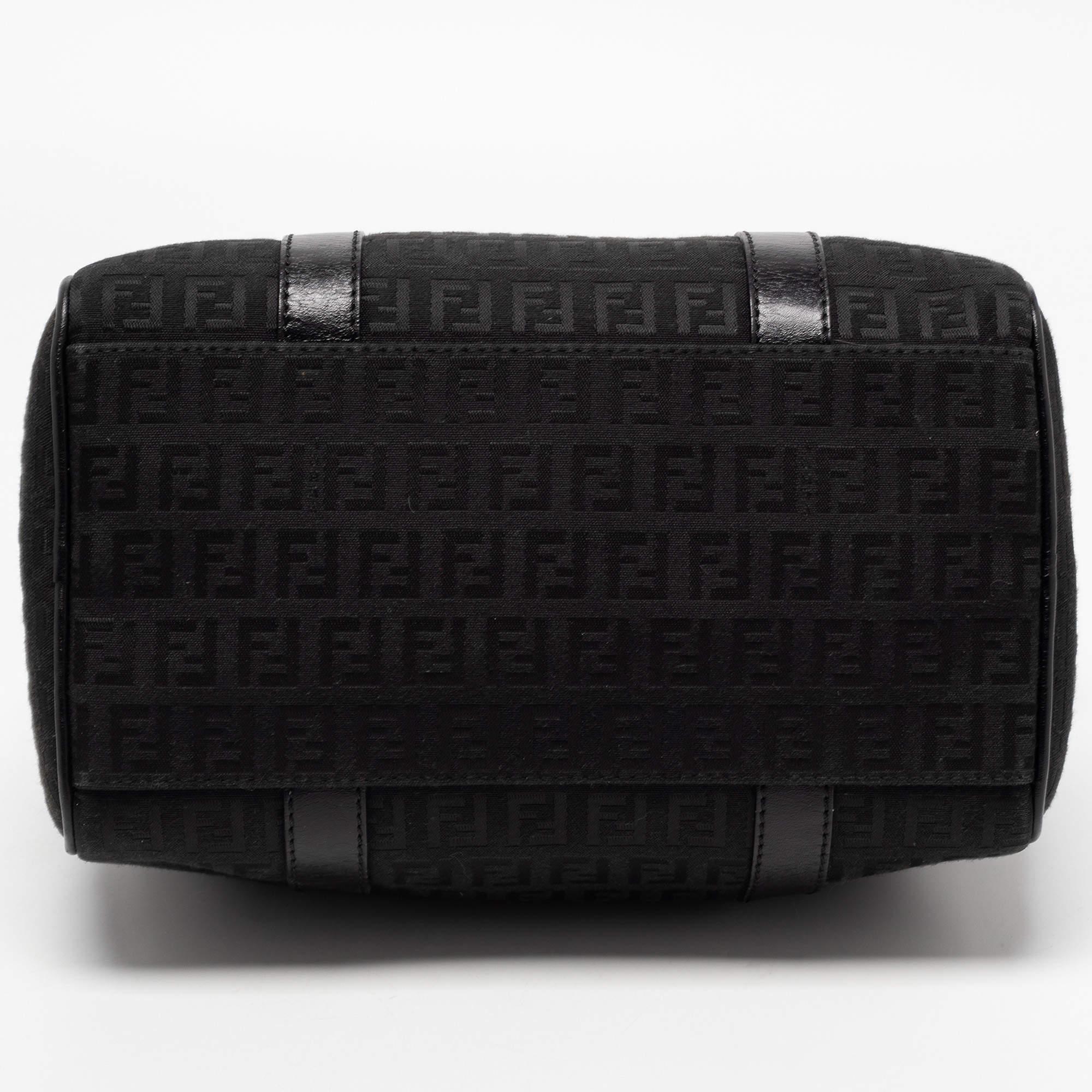 Fendi Black Zucchino Fabric and Leather Small Forever Bauletto Boston Bag 1