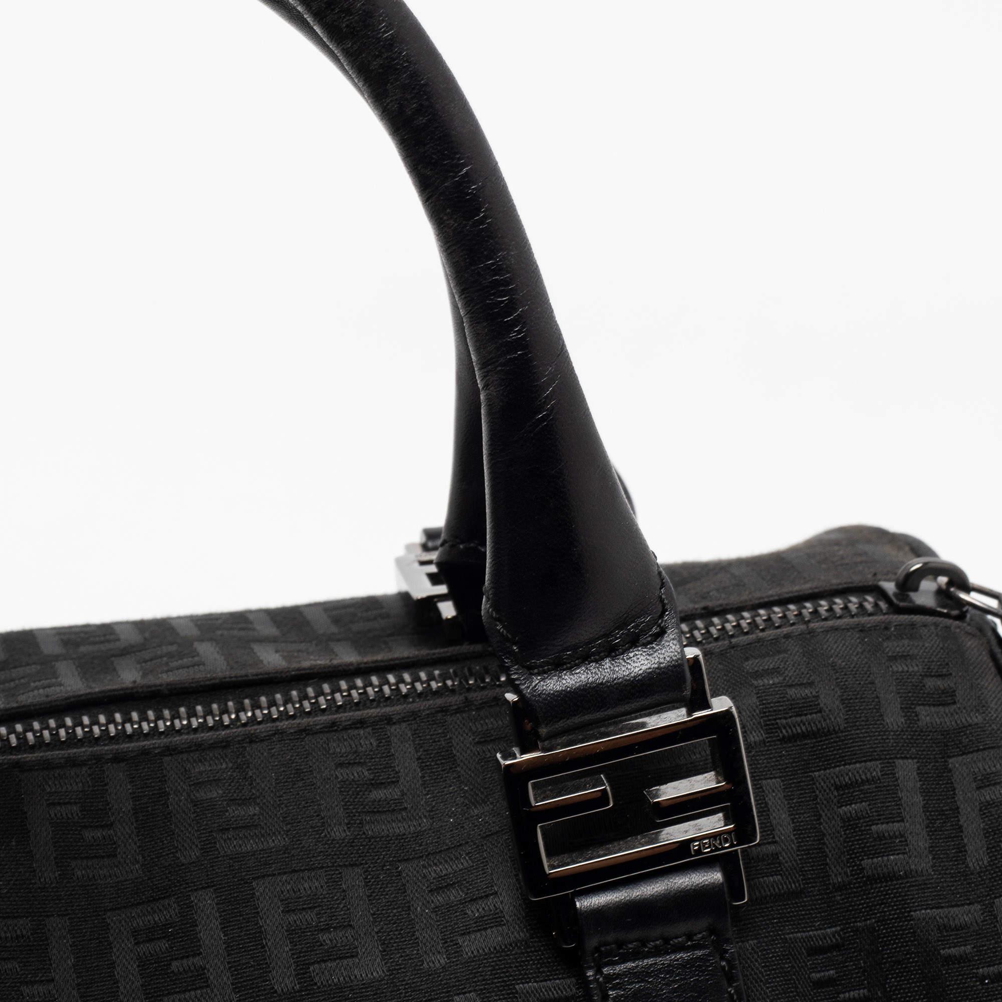 Fendi Black Zucchino Fabric and Leather Small Forever Bauletto Boston Bag 4