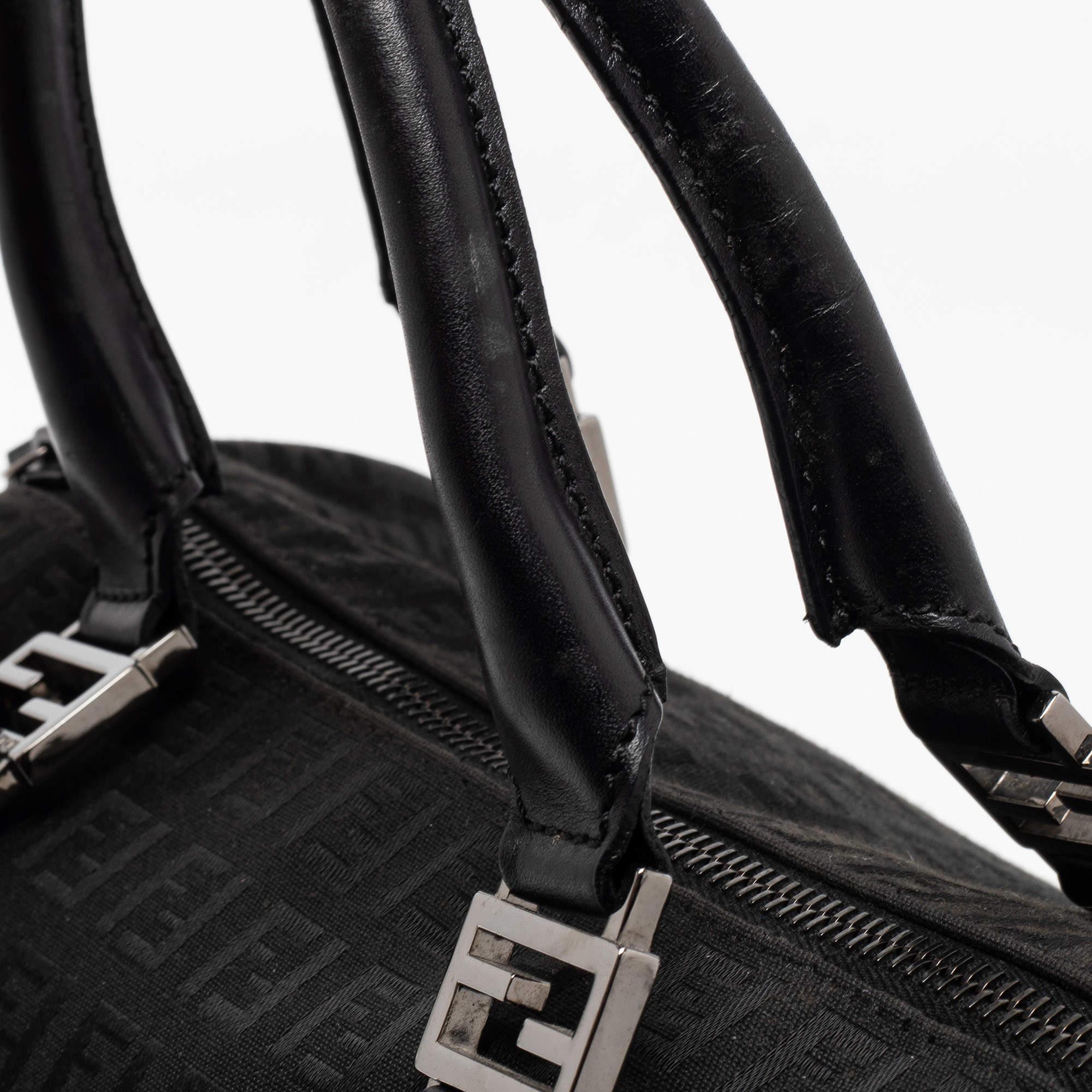 Fendi Black Zucchino Fabric and Leather Small Forever Bauletto Boston Bag 5