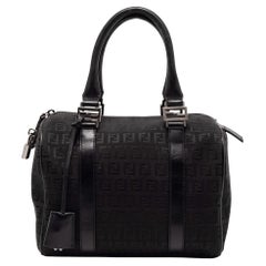 Fendi Black Zucchino Fabric and Leather Small Forever Bauletto Boston Bag