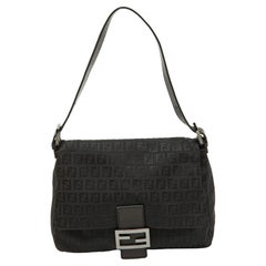 Fendi Black Zuchinno Fabric and Leather Mama Baguette Shoulder Bag