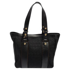 Fendi Black Zuchino Canvas and Laser Trim Leather Tote