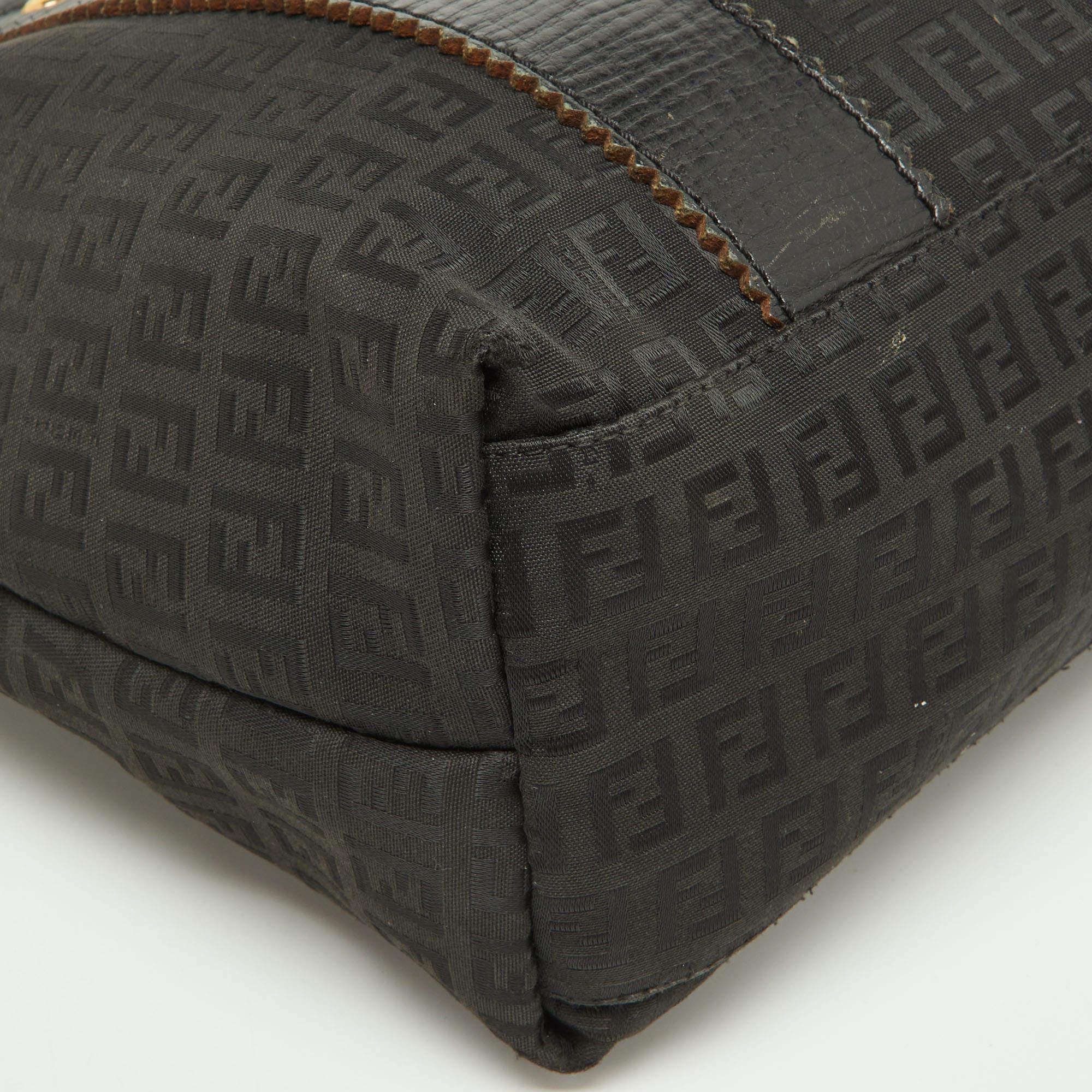Fendi Black Zuchino Fabric and Leather Top Zip Tote 6