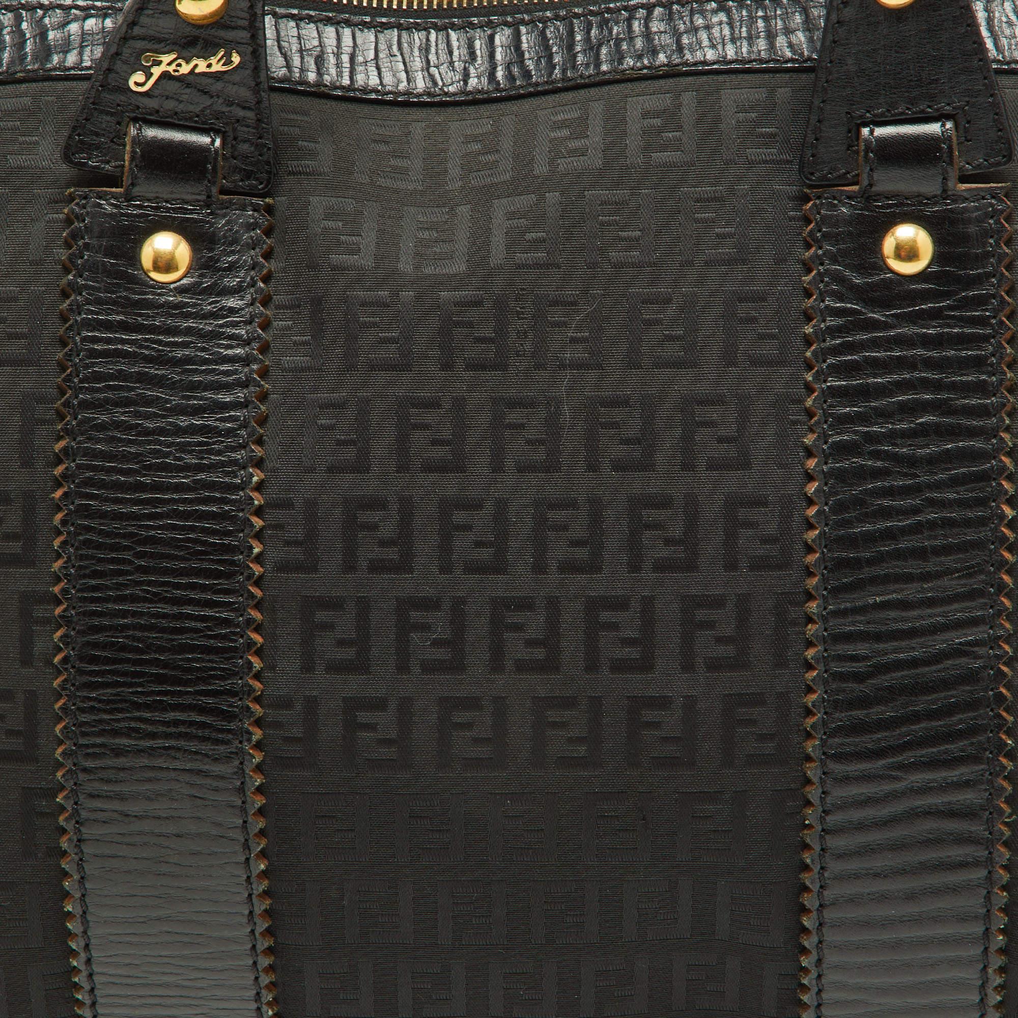 Fendi Black Zuchino Fabric and Leather Top Zip Tote 4