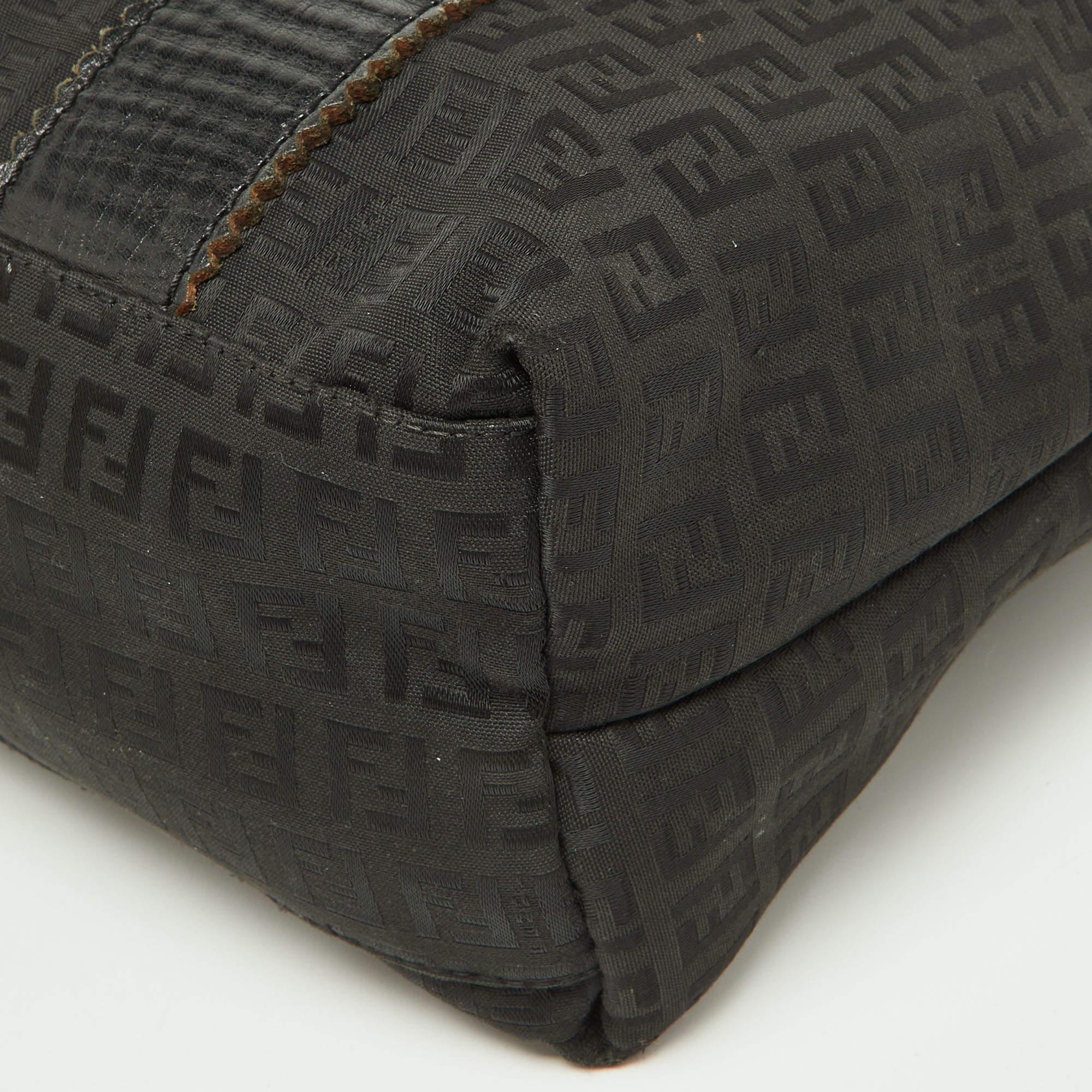 Fendi Black Zuchino Fabric and Leather Top Zip Tote 5