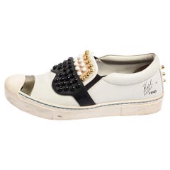 Fendi Black\White Leather Karlito Studded Low Top Sneakers Size 38