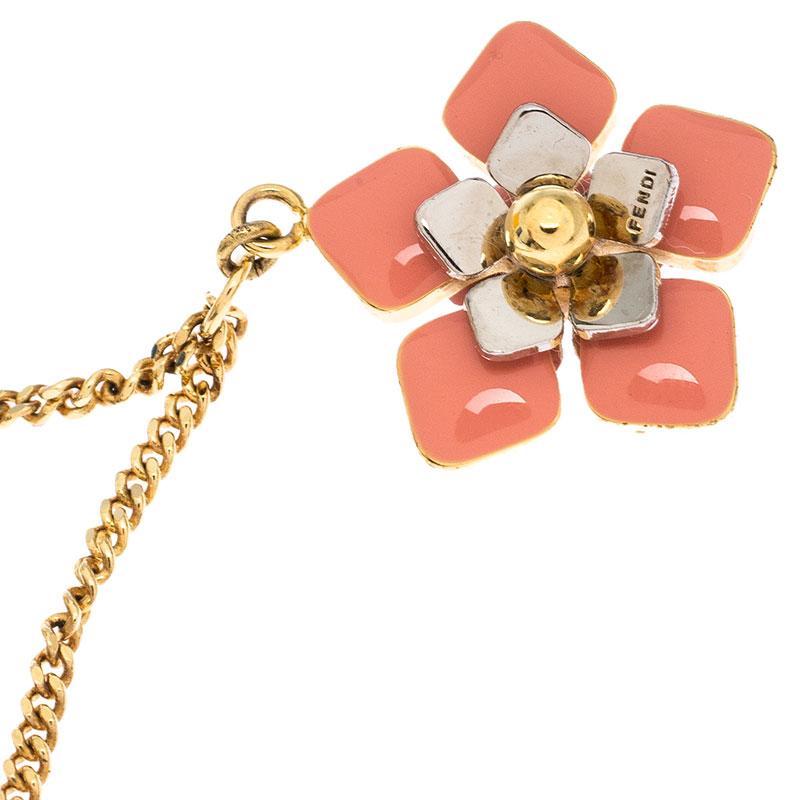 Contemporary Fendi Blossom Enamel Flower Charm Gold Tone Bracelet