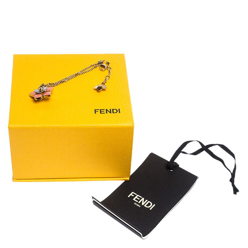 Fendi Blossom Enamel Flower Charm Gold Tone Bracelet 1