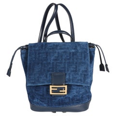 Fendi Blue Abyss FF Flocked Denim Drawstring Backpack