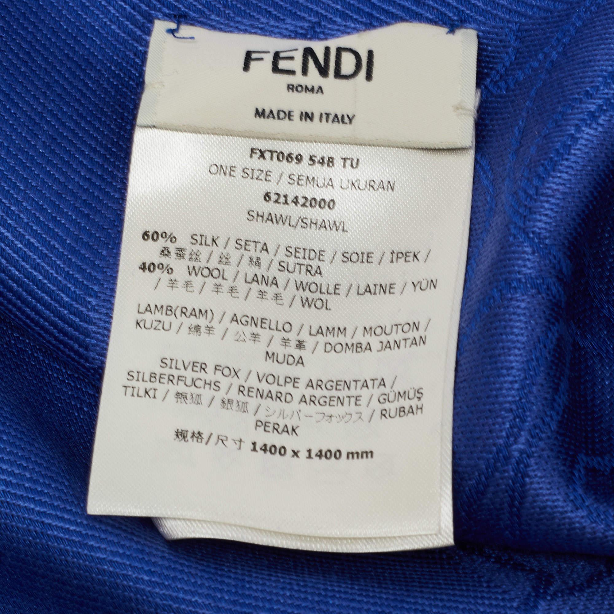 Women's Fendi Blue Applique Detail Karlito Silk & Wool Shawl For Sale