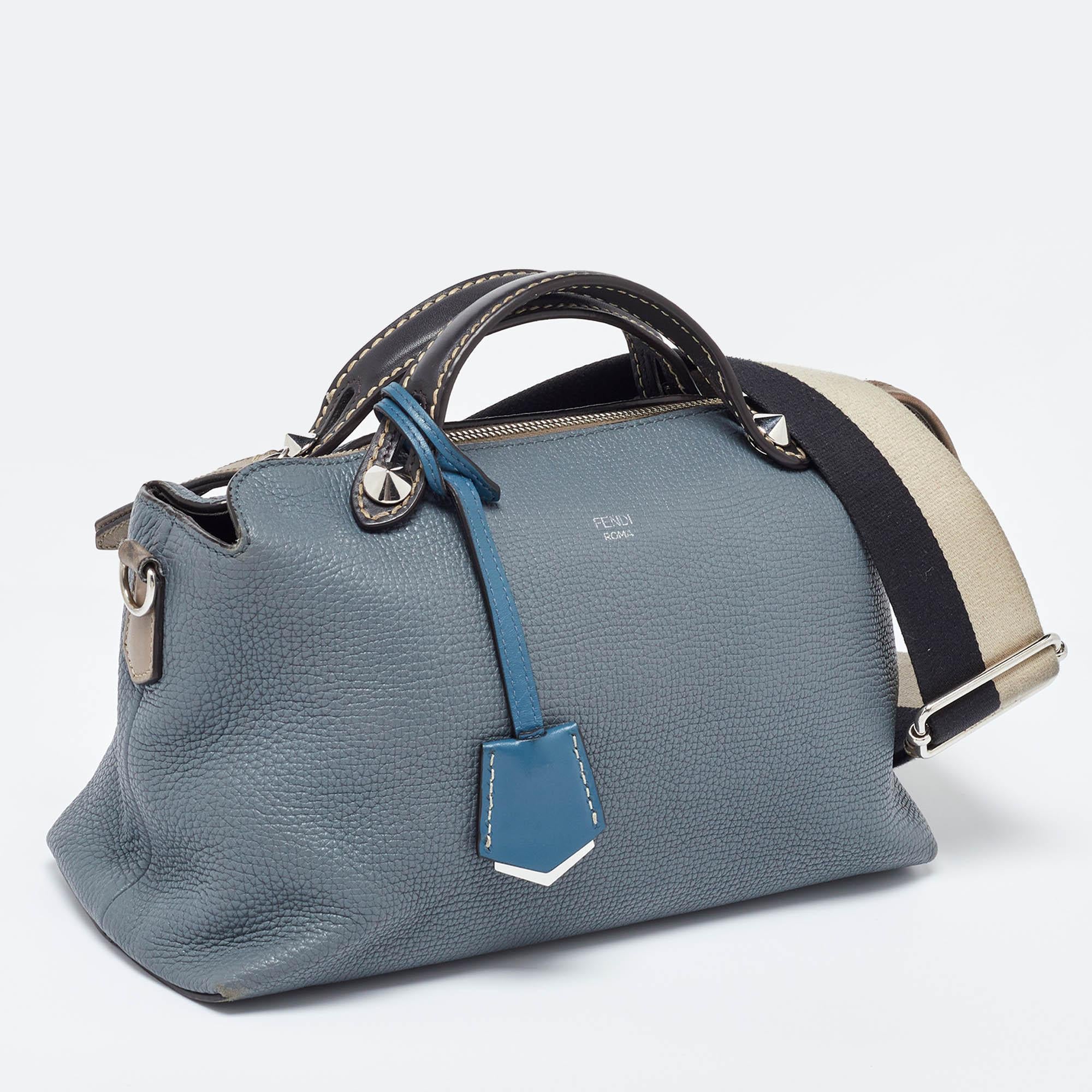 Gray Fendi Blue/Beige Leather Medium By The Way Bag For Sale