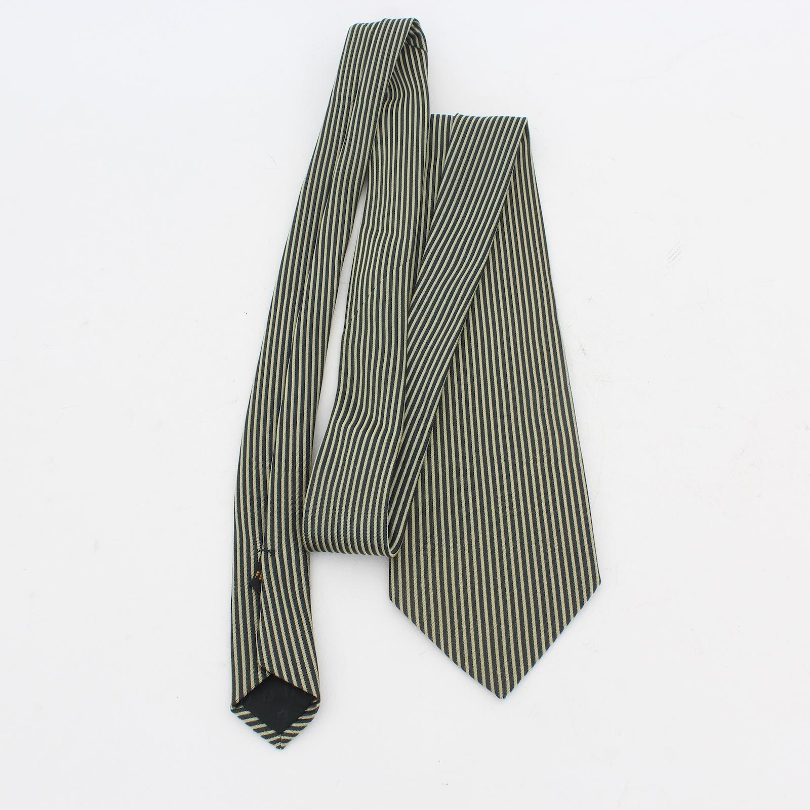 Black Fendi Blue Beige Silk Pinstripe Tie Vintage 90s For Sale