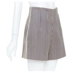 FENDI – Blau-beige, vertikal gestreifte, maßgeschneiderte Baumwoll-Shorts mit hoher Taille, IT42 M