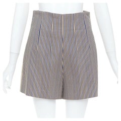 FENDI – Blau-beige, vertikal gestreifte, maßgeschneiderte Baumwoll-Shorts mit hoher Taille, IT42 M