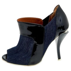 Fendi Blue/Black Denim And Patent Leather Peep Toe Booties Size 36