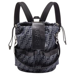 Fendi Blue/Black FF Jacquard Fabric Medium Drawstring Backpack