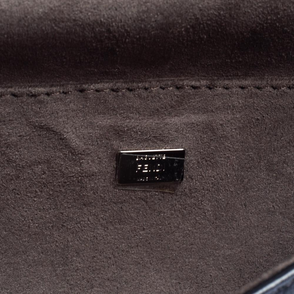 Fendi Blue/Black Flowerland Leather Double Micro Baguette Bag 4