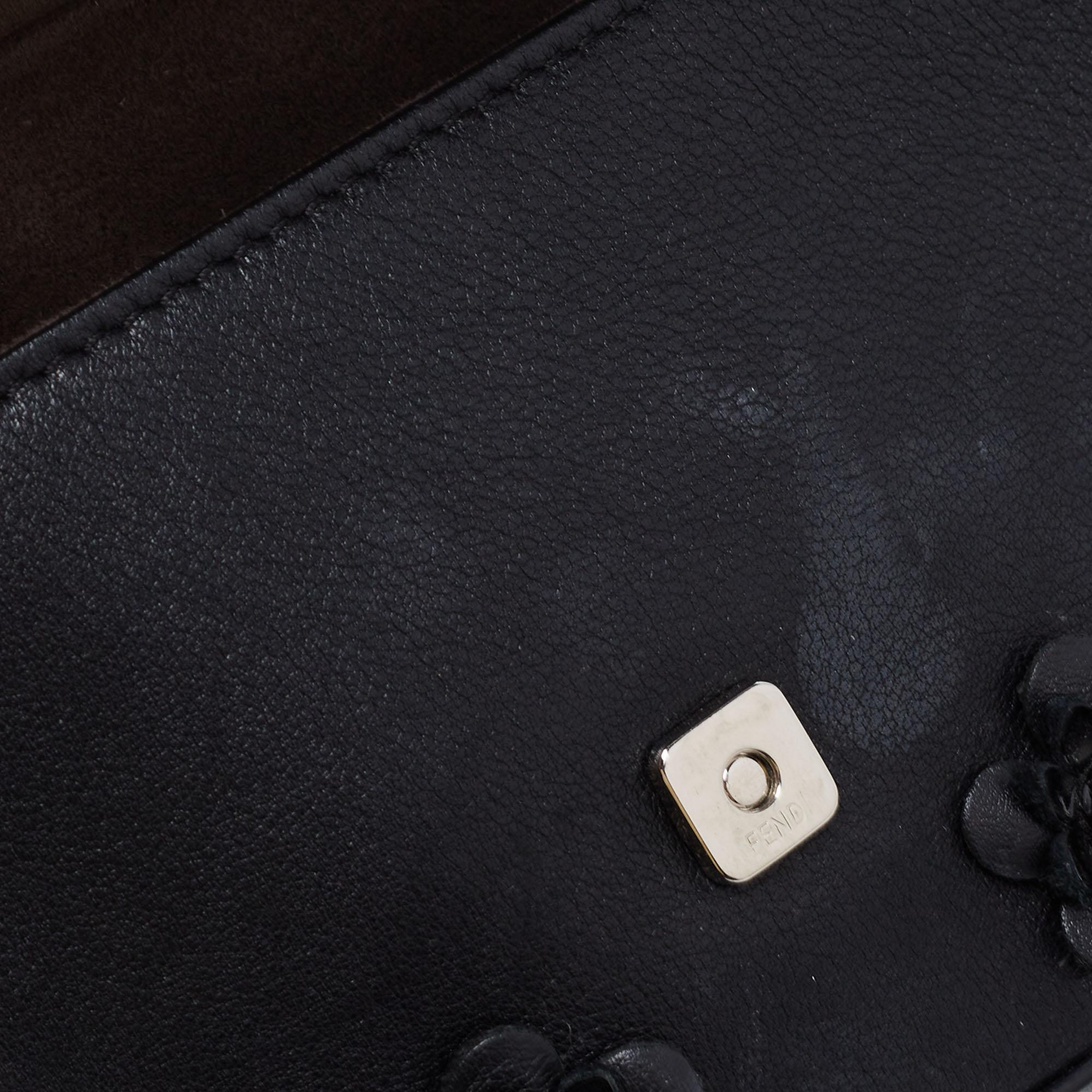 Women's Fendi Blue/Black Flowerland Leather Double Micro Baguette Bag