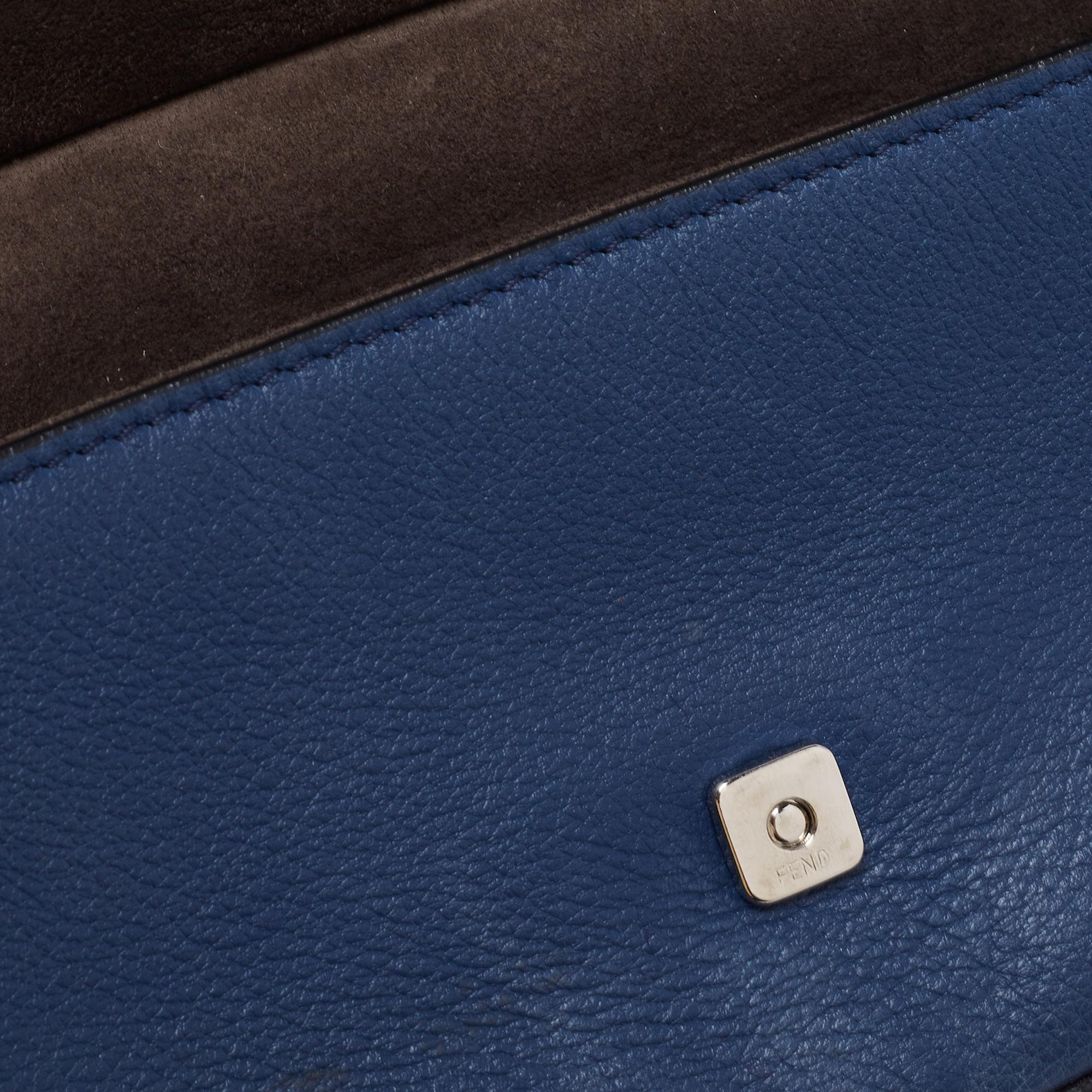 Fendi Blue/Black Flowerland Leather Double Micro Baguette Bag 1