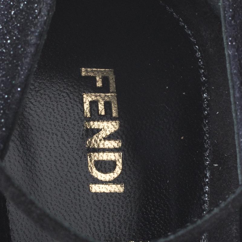 Women's Fendi Blue/Black Glitter Suede Platform Ankle Strap Pumps Size 40