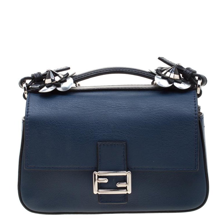 Fendi Blue Black Leather Double Micro Baguette Bag For Sale At 1stdibs