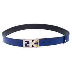 Fendi Blue/Black Leather Reversible Monster Belt 107CM