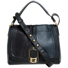 Fendi Blue/Black Leather Silvana Top Handle Bag