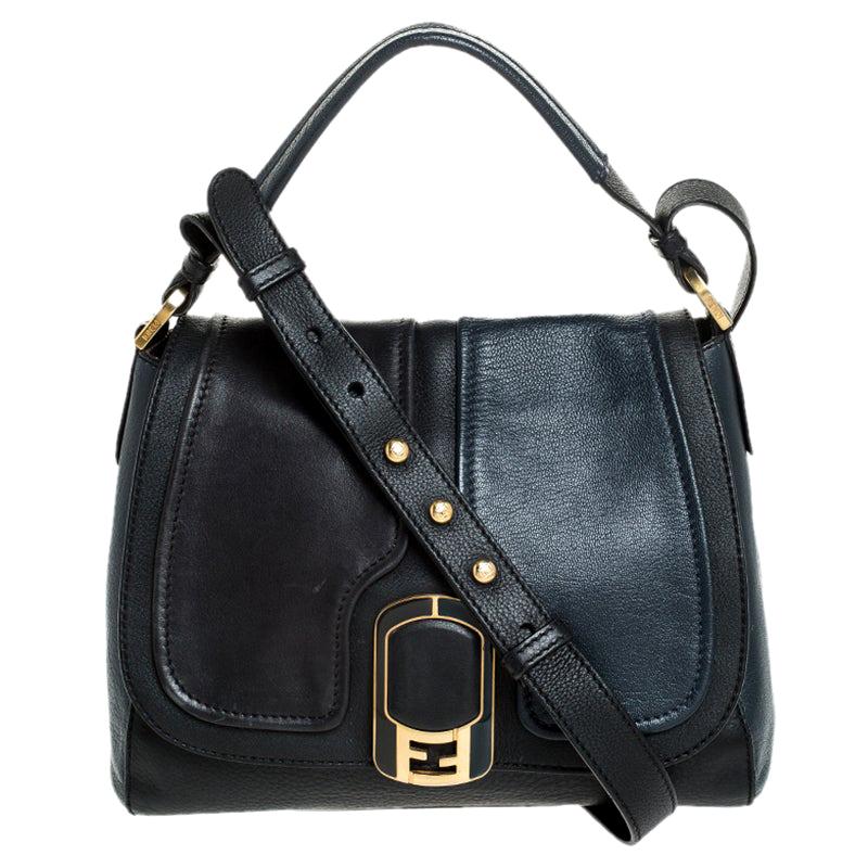 Fendi Blue/Black Leather Silvana Top Handle Bag