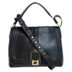 Fendi Blue/Black Leather Silvana Top Handle Bag