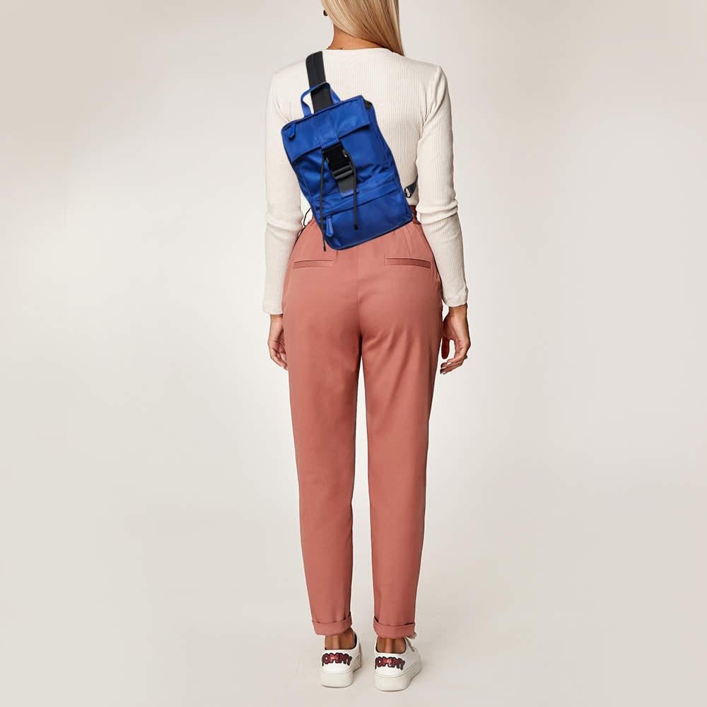 Fendi Blue/Black Nylon Small Fendiness Sling Backpack For Sale 6