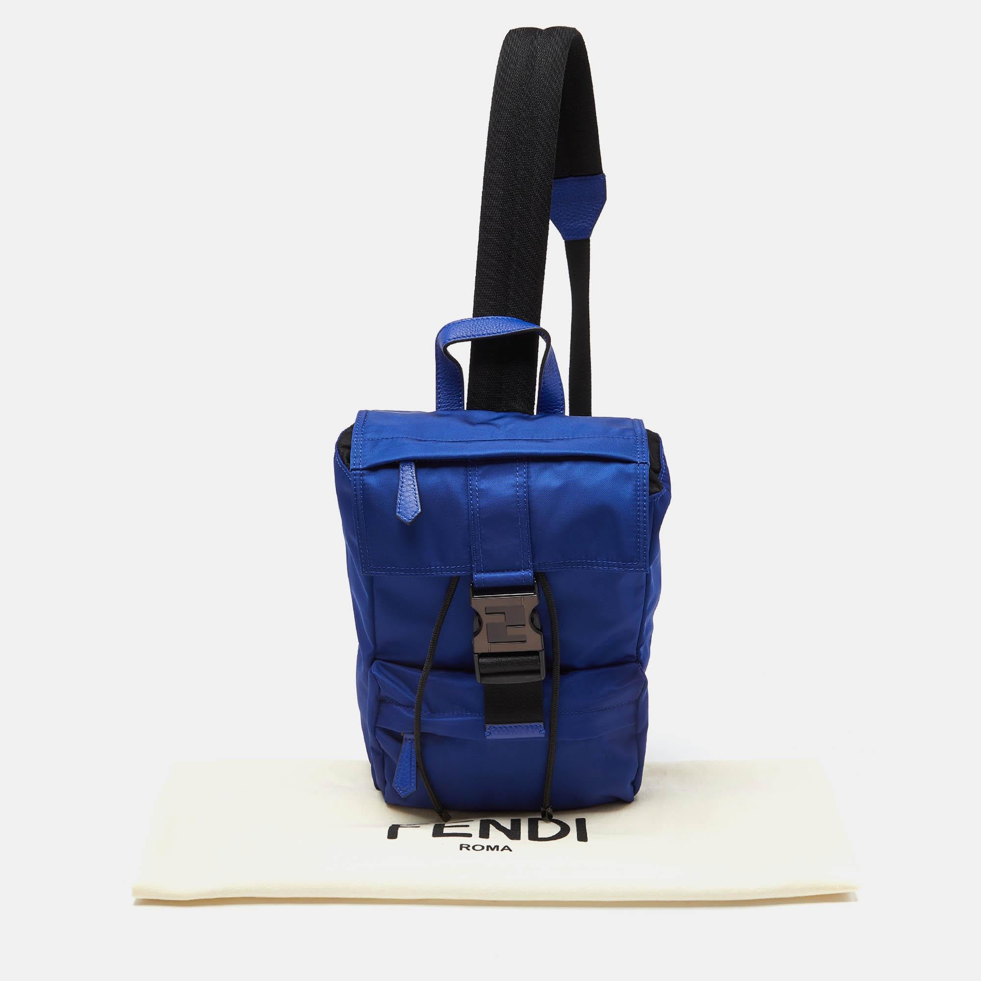 Fendi Blue/Black Nylon Small Fendiness Sling Backpack 8