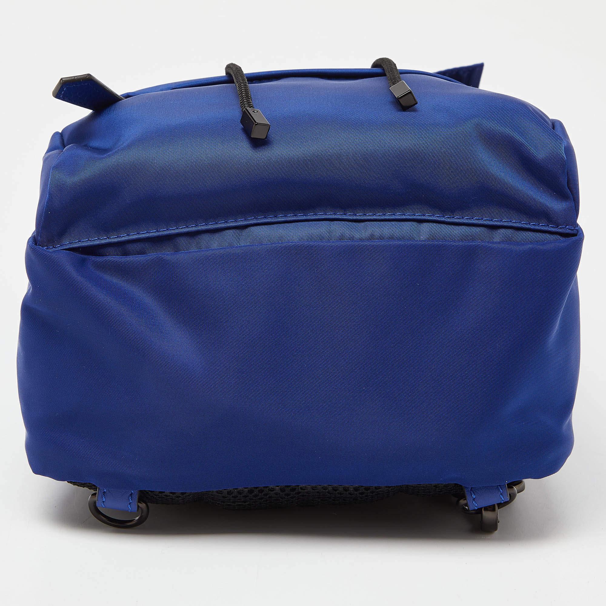 Fendi Blue/Black Nylon Small Fendiness Sling Backpack For Sale 1