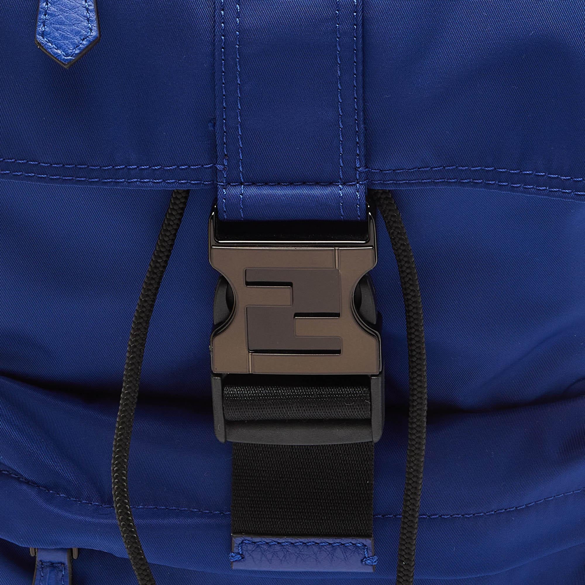 Fendi Blue/Black Nylon Small Fendiness Sling Backpack For Sale 4