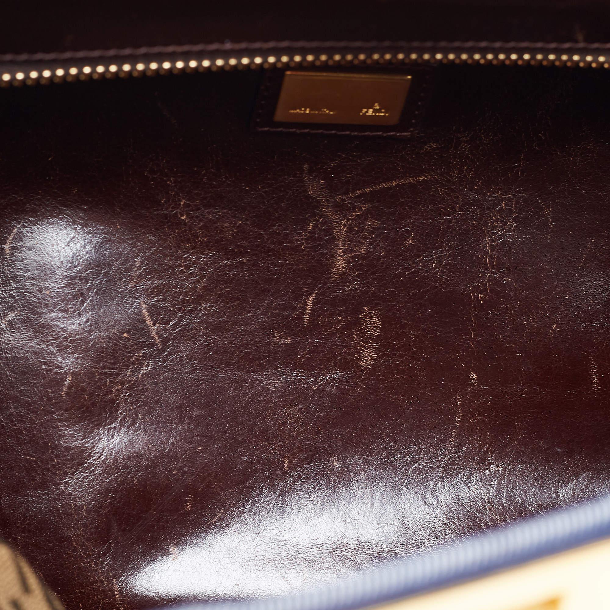 Fendi Blue/Brown Denim and Leather Large Peekaboo Top Handle Bag For Sale 14