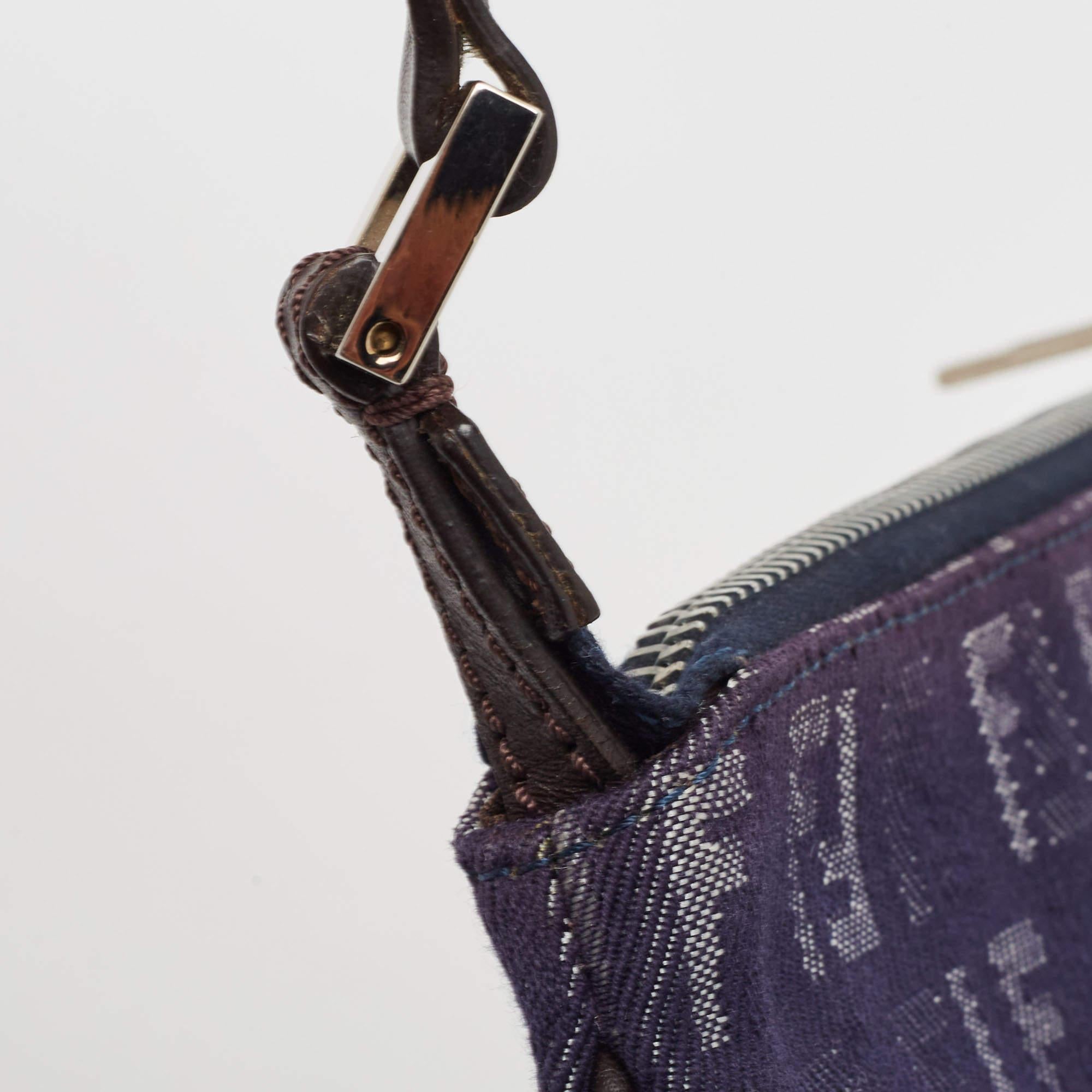 Fendi Blue/Brown Zucchino Canvas and Leather Zip Pochette Bag 8
