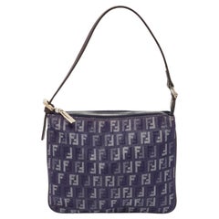 Fendi Blue/Brown Zucchino Canvas and Leather Zip Pochette Bag