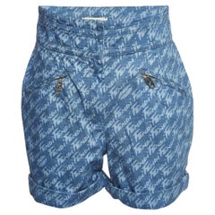 Fendi Blue Brushed Logo Denim High Rise Shorts M Waist 30''