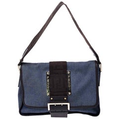 Fendi Blue Canvas and Leather Borsa Tape Shoulder Bag