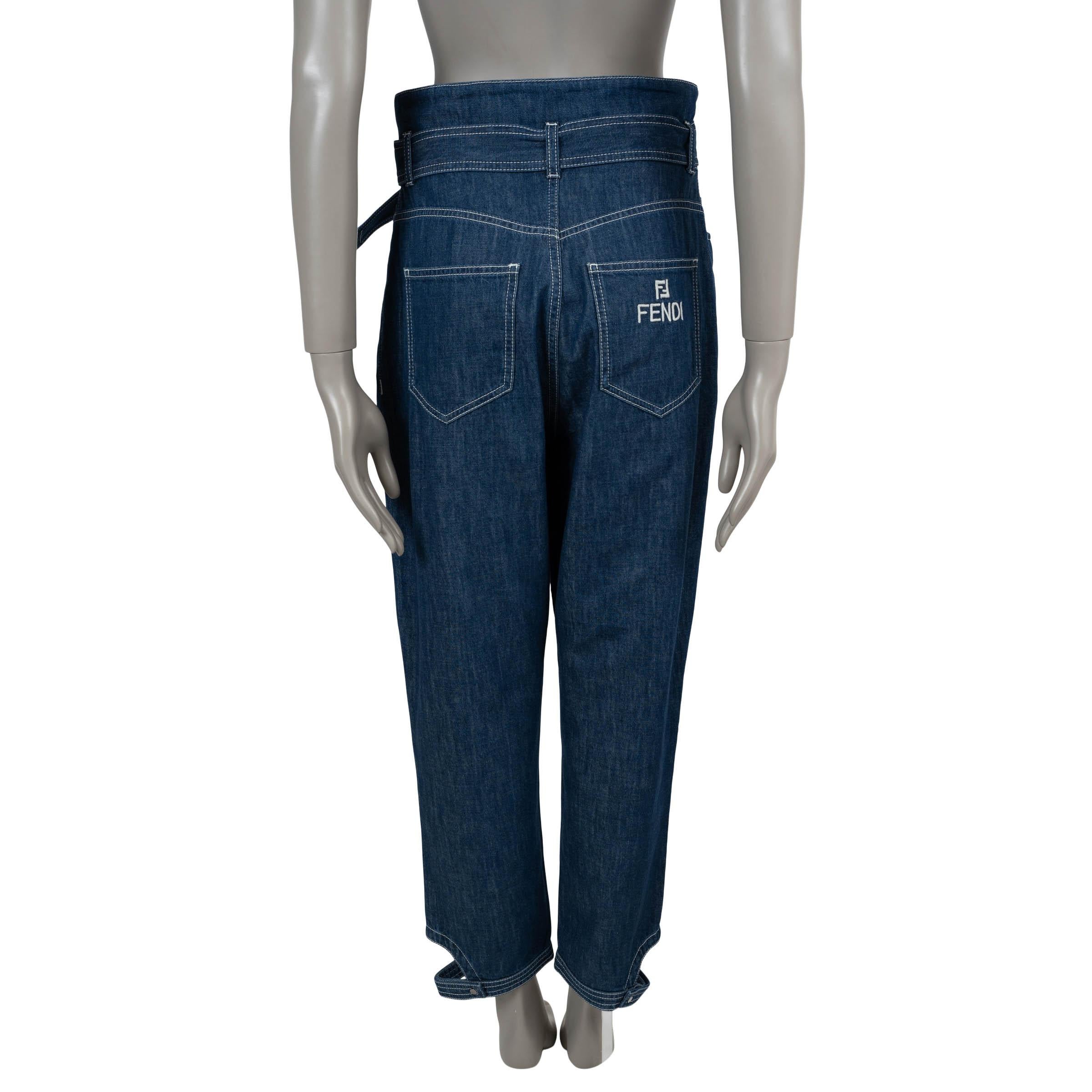 Black FENDI blue cotton 2018 BELTED PAPERBAG WAIST Jeans Pants 42 M For Sale