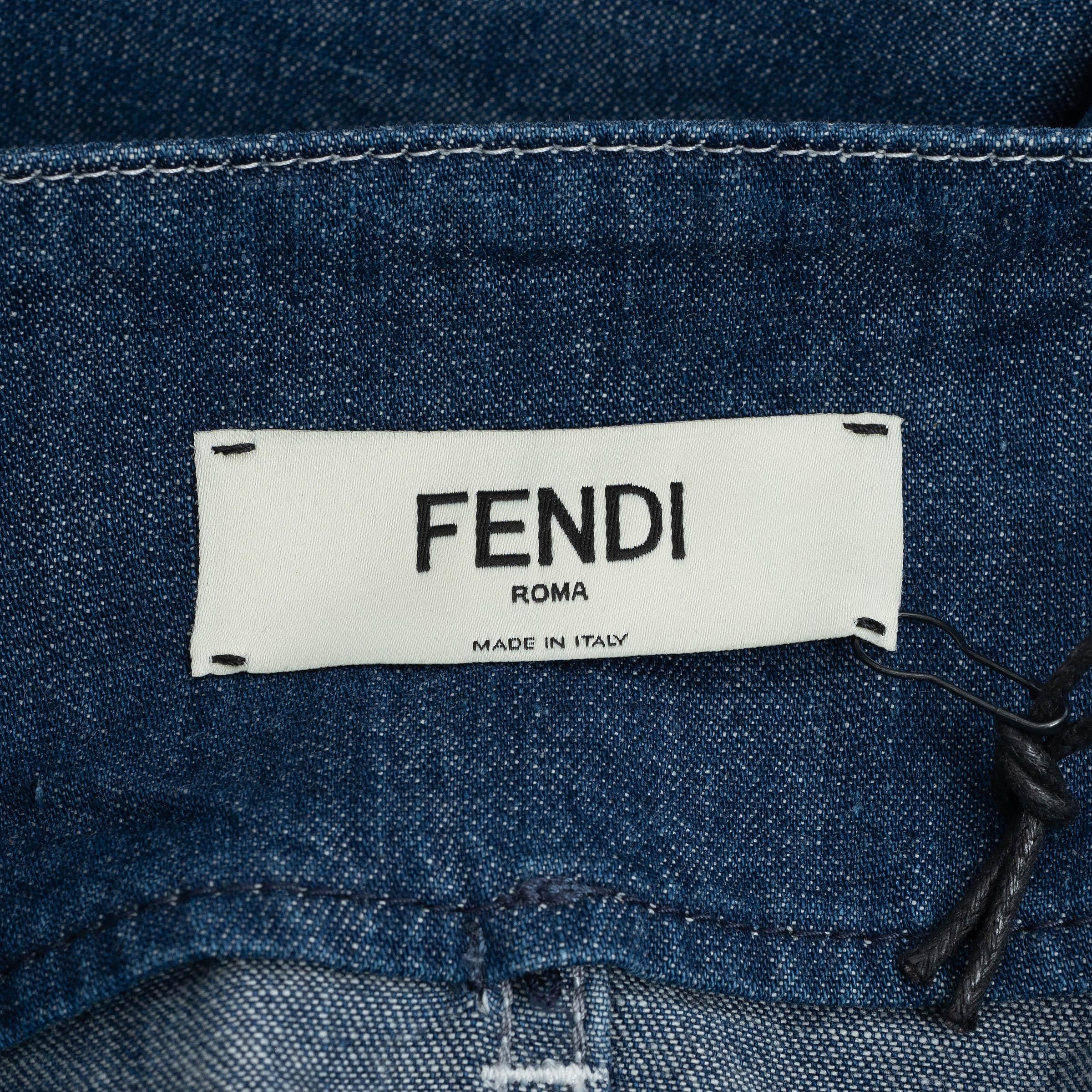 FENDI blue cotton 2018 BELTED PAPERBAG WAIST Jeans Pants 42 M For Sale 1